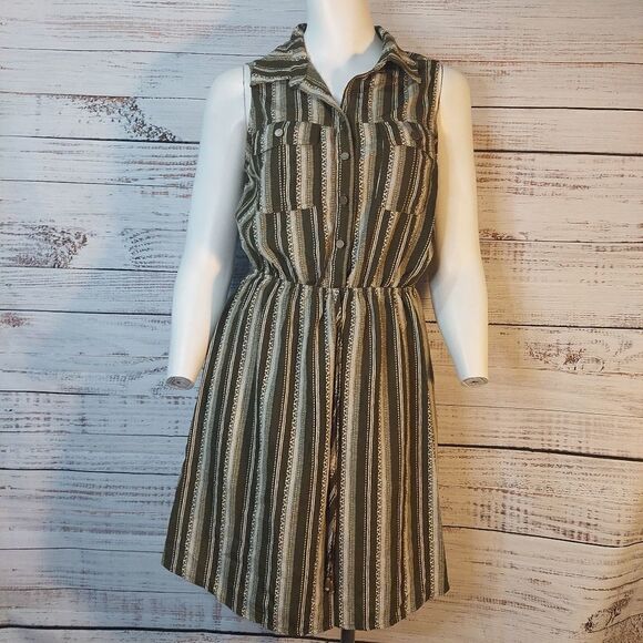 BeBop Green Knee Length Striped Sleeveless Tank Shirt Dress Women's Medi… - Picture 2 of 7